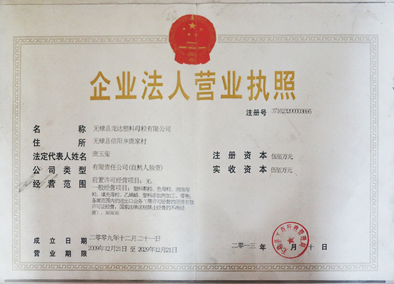 Business License of Enterprise Legal Person